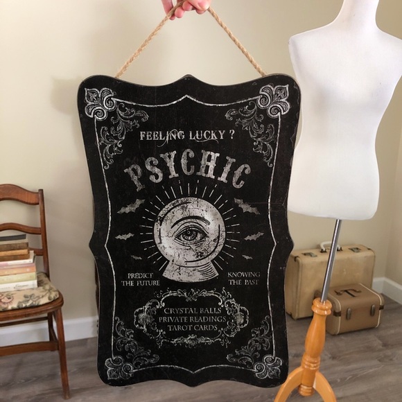 Black decorative Halloween home decor hanging sign with gothic Psychic print - Picture 4 of 4